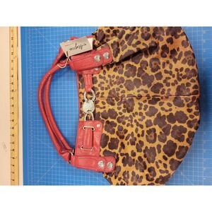 Alyssa Shoulder Bag Leopard Print Faux Leather Medium Purse Red Trim Inner